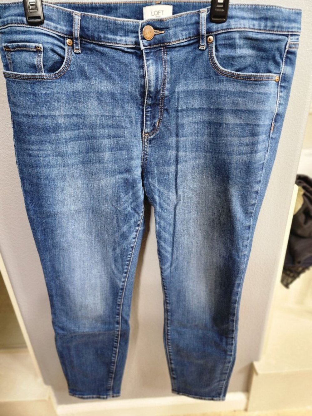 LOFT High Waist Skinny Jeans Medium Wash Stretch Denim
